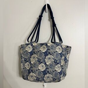 Farmhouse is My Style VTG Women's Purse Handbag Blue Gray Floral Flower Tote Bag